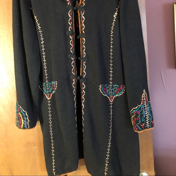 Coldwater Creek Black Cardigan with Colorful Embroidery - Picture 9 of 9